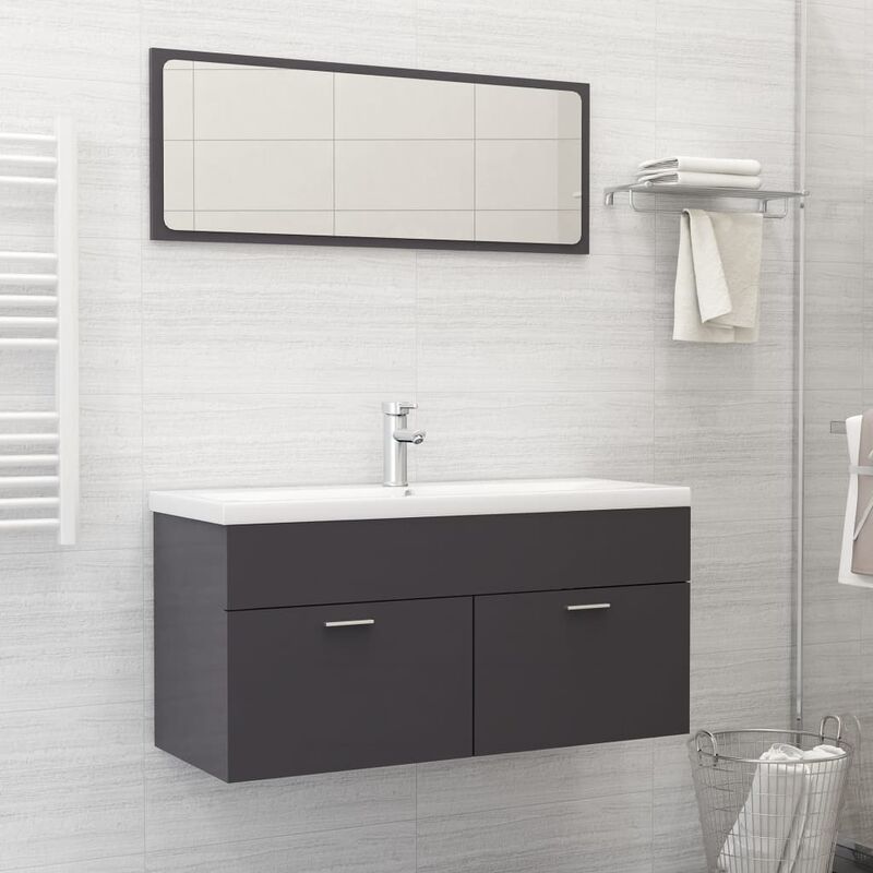

Conjunto de muebles de baño aglomerado gris brillante