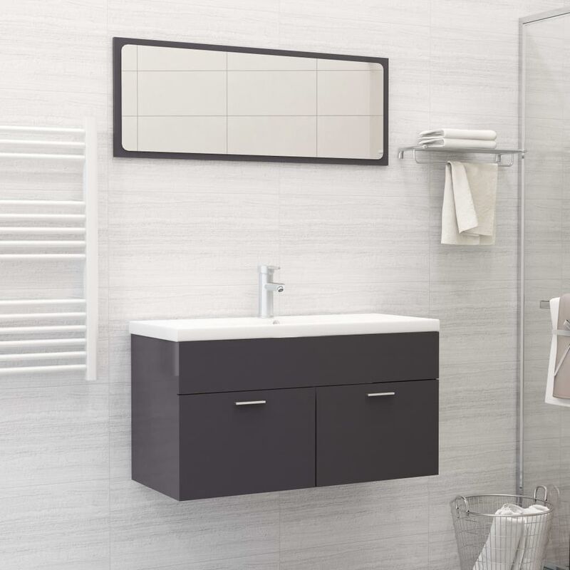 

Conjunto de muebles de baño aglomerado gris brillante