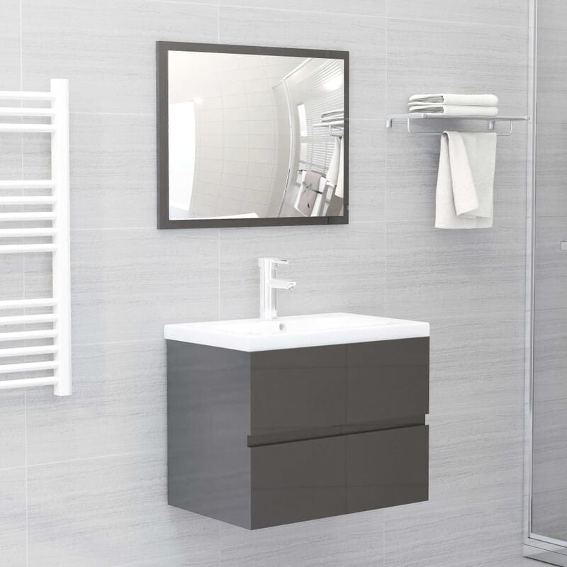 

Conjunto de muebles de baño aglomerado gris brillante