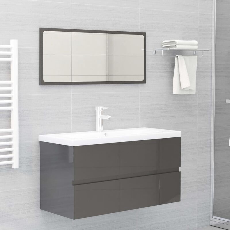 

Conjunto de muebles de baño aglomerado gris brillante