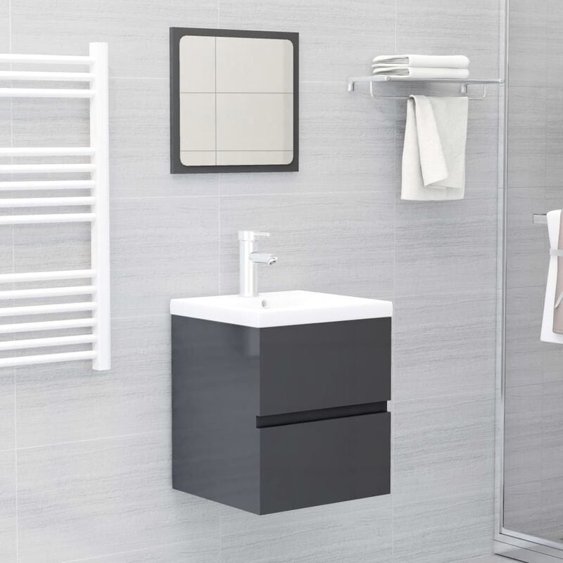 

Conjunto de muebles de baño aglomerado gris brillante