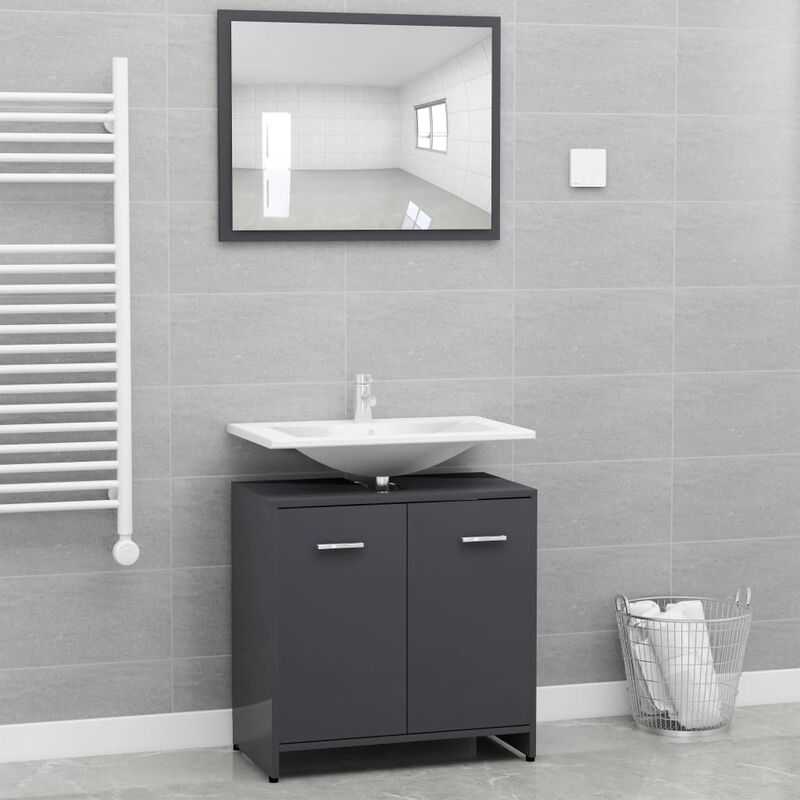 

Conjunto de muebles de baño aglomerado gris brillante