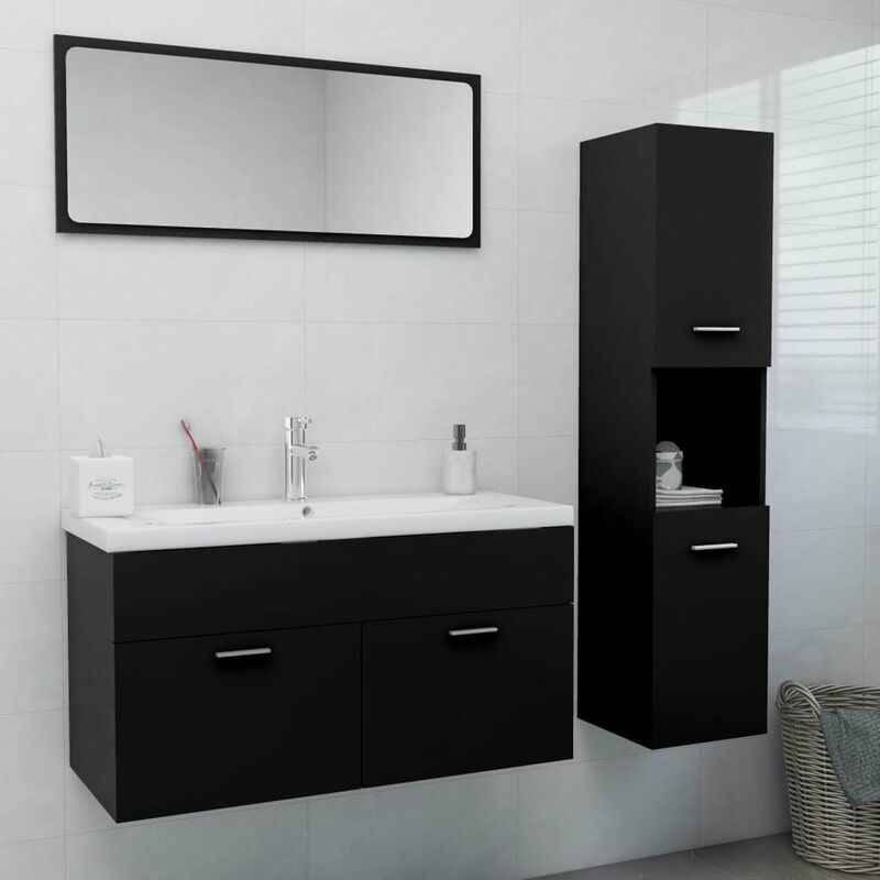 

Happyshopping - Conjunto de muebles de bano aglomerado negro