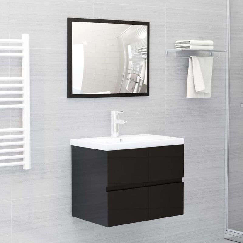 

Conjunto de muebles de baño aglomerado negro brillante