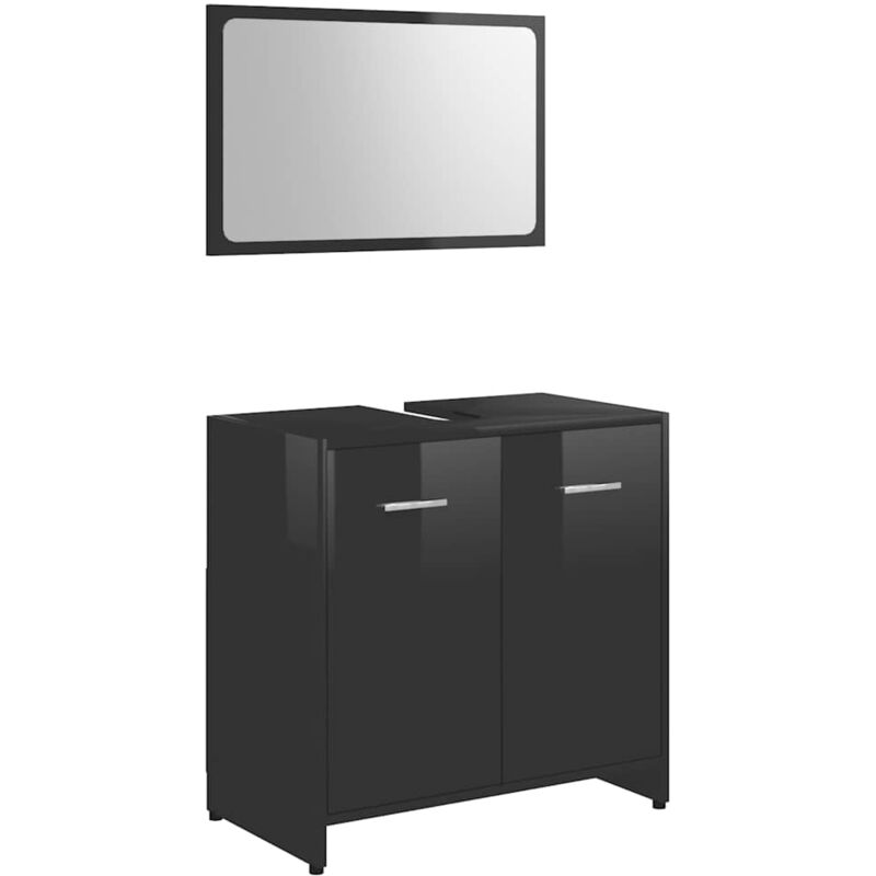 

Conjunto de muebles de baño aglomerado negro brillante - Negro - Vidaxl