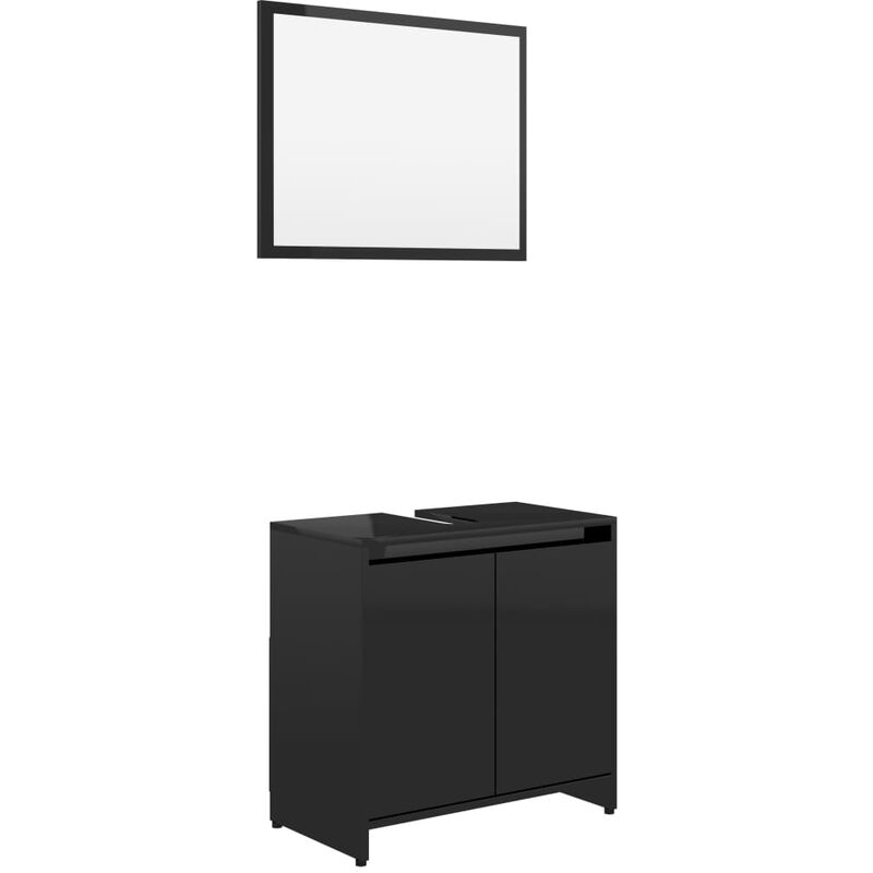 

vidaXL Conjunto de muebles de baño aglomerado negro brillante - Negro