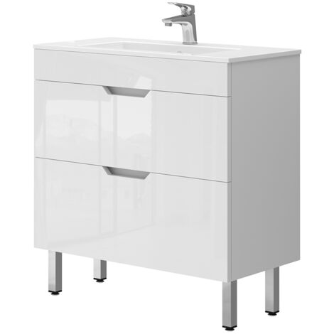 Conjunto de muebles de baño Clayton, Blanco, 2 partes, armario bajo 80 cm, Vicco