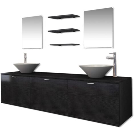 Conjunto de muebles de baño con lavabo y grifo 10 piezas negro vidaXL