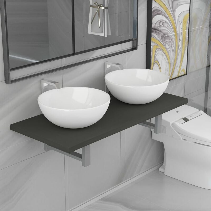 

Conjunto de muebles de baño de tres piezas cerámica gris