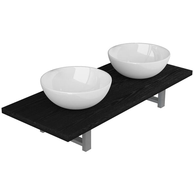 

vidaXL Conjunto de muebles de baño de tres piezas cerámica negro - Negro