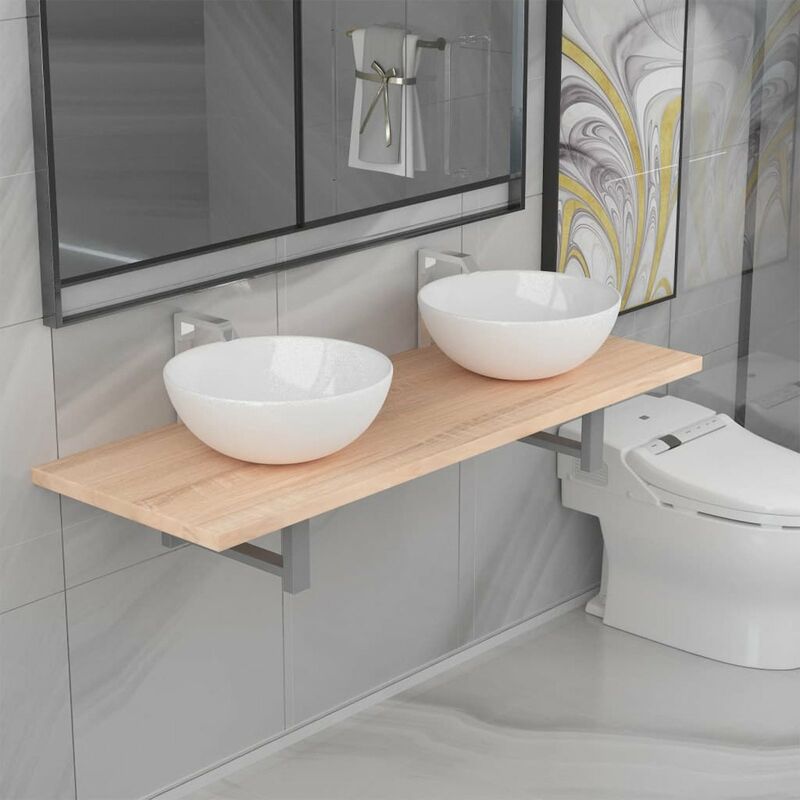 

Conjunto de muebles de bano de tres piezas ceramica roble