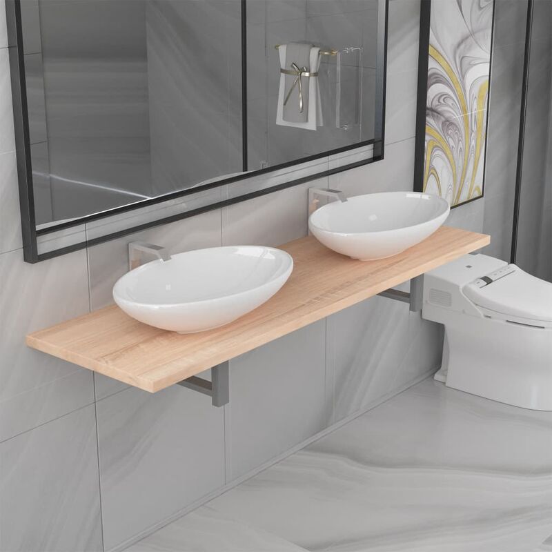 

Conjunto de muebles de baño de tres piezas cerámica roble