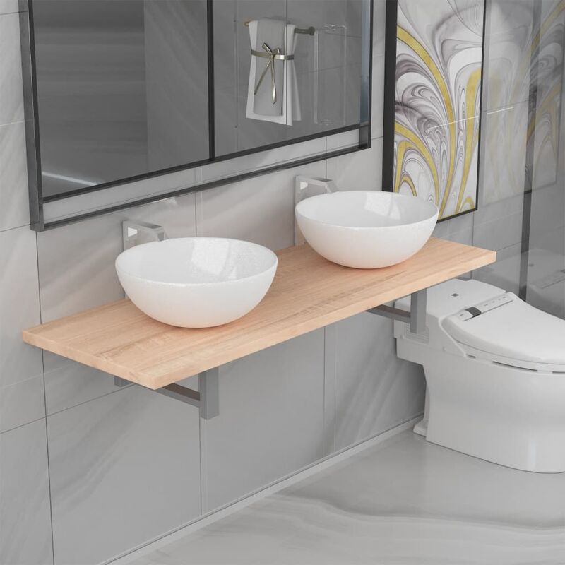 

Conjunto de muebles de baño de tres piezas cerámica roble