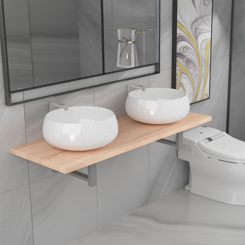 

Conjunto de muebles de baño de tres piezas cerámica roble