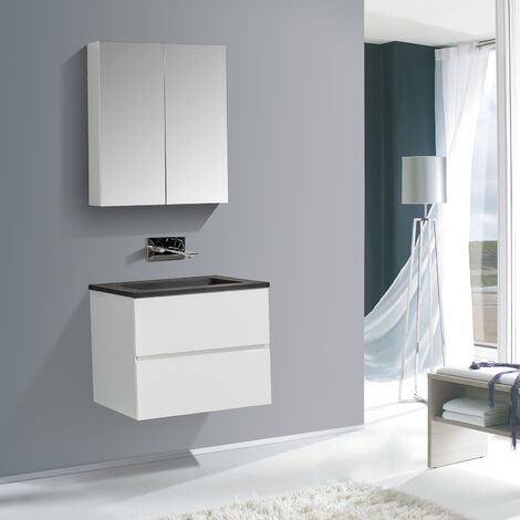 Conjunto de muebles de baño EDGE 650 - disponible en diferentes colores -  armario con espejo y mueble de almacenamiento opcionales:sin espejo, Sin  armario lateral, Natural Oak effect (en), White gloss