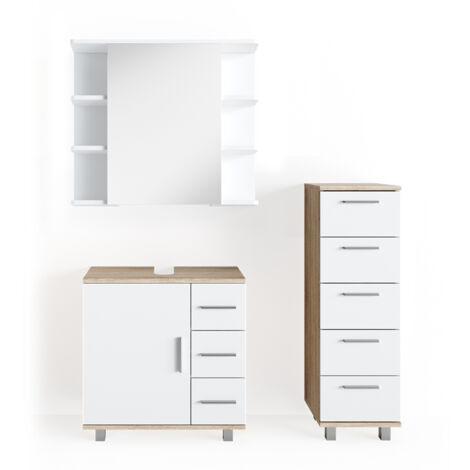 Conjunto de muebles de baño Ilias, Sonoma, 3 piezas, con mueble alto, Vicco
