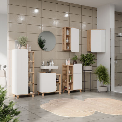 Conjunto de muebles de baño Karen, Sonoma/Blanco, 5 partes, Vicco