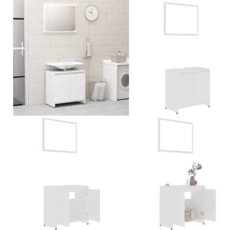 Conjunto de muebles de baño madera contrachapada blanco - Espejo de baño - Muebles de baño