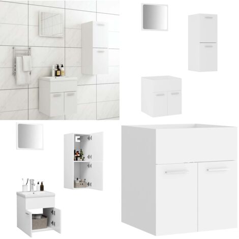 Conjunto de muebles de baño madera de ingeniería blanco - Armario de lavabo - Armario bajo
