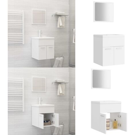 Conjunto de muebles de baño madera de ingeniería blanco - Lavabo empotrado - Espejo de baño
