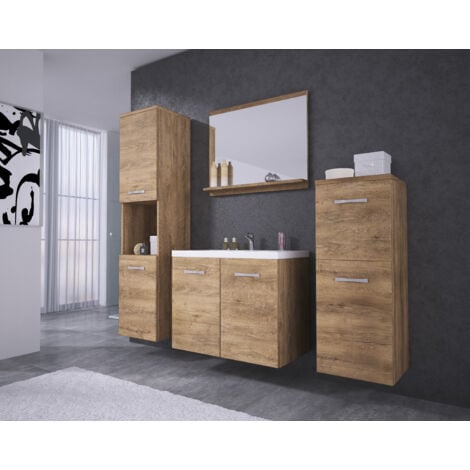 MUEBLES SLAVIC Conjunto de muebles de baño MALO, juego de muebles de baño, lavabo incluido, color wotan