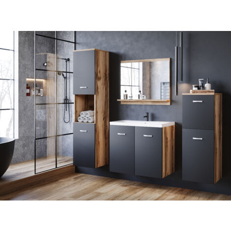 Conjunto de muebles de baño MALO, juego de muebles de baño, lavabo incluido, color wotan/negro mate