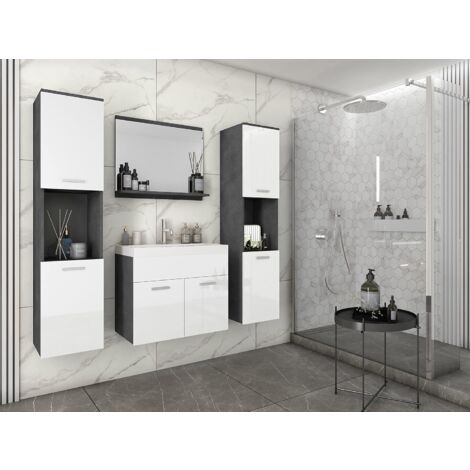 Conjunto de muebles de baño MONTREAL XL, juego de muebles de baño, lavabo incluido, color matera/blanco brillo