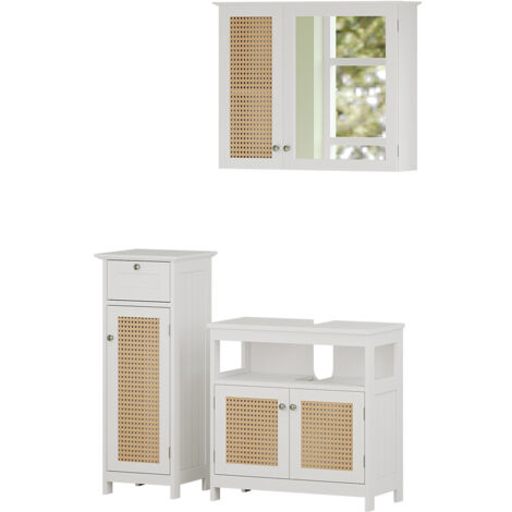Conjunto de muebles de baño Rosario, Blanco, 3 piezas, con mueble alto, Vicco