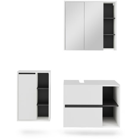 Conjunto de muebles de baño Viola, Blanco/Gris, 3 partes, Vicco