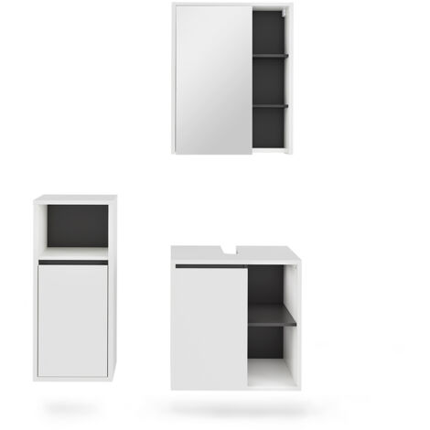 Conjunto de muebles de baño Viola, Blanco/Gris, 3 partes, Vicco