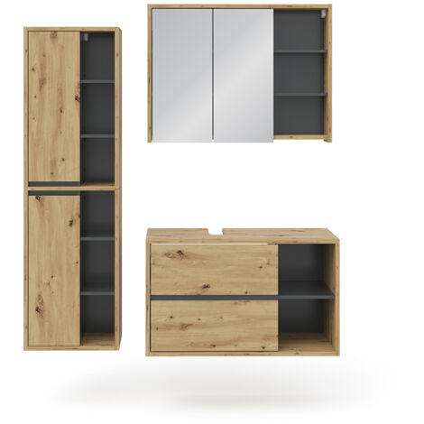 Conjunto de muebles de baño Viola, Roble artesanal, 3 piezas, Vicco