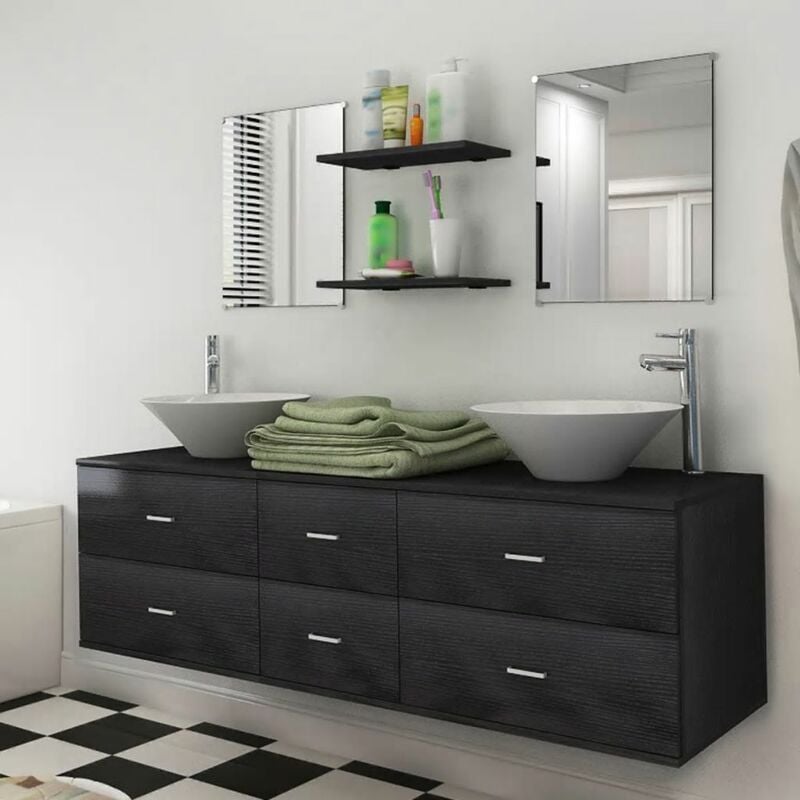 

Conjunto de muebles de baño y lavabo 7 piezas negro