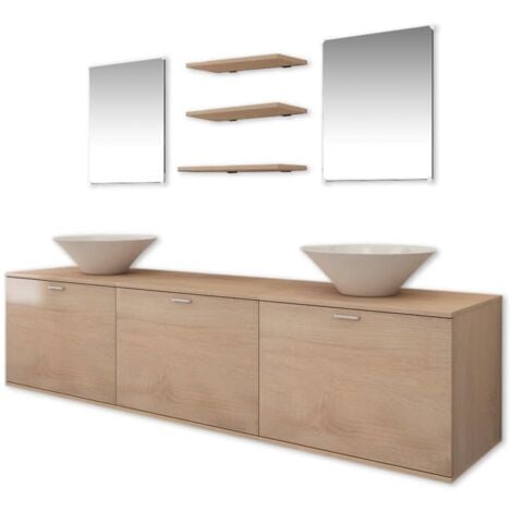 Conjunto de muebles de baño y lavabo 8 piezas beige