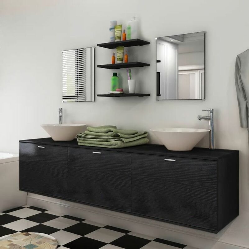 

Conjunto de muebles de baño y lavabo 8 piezas negro