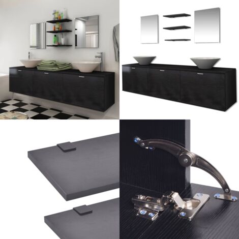 Conjunto de muebles de baño y lavabo 8 piezas negro - Muebles baño - Armario lavabo