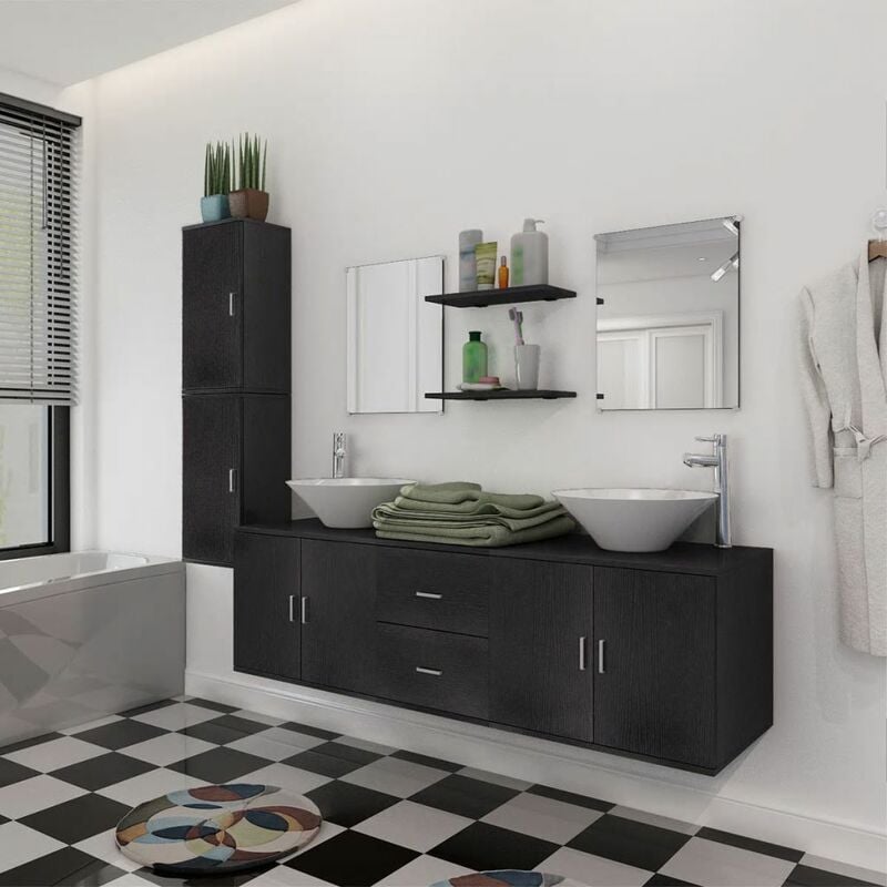 

Conjunto de muebles de bano y lavabo 9 piezas negro
