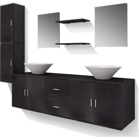 Conjunto de muebles de baño y lavabo 9 piezas negro