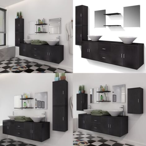 Conjunto de muebles de baño y lavabo 9 piezas negro - Muebles baño - Armarios baño
