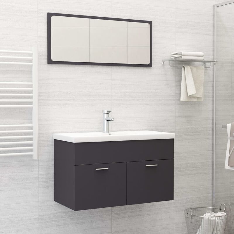 

Conjunto de muebles de baño 2 piezas aglomerado gris - Gris