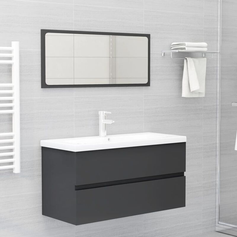 

Conjunto de muebles de baño 2 piezas aglomerado gris - Gris