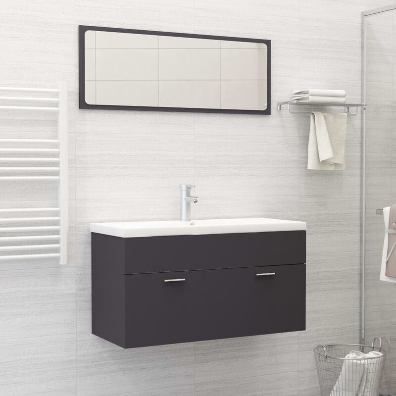 

Conjunto de muebles de baño 2 piezas aglomerado gris - Gris
