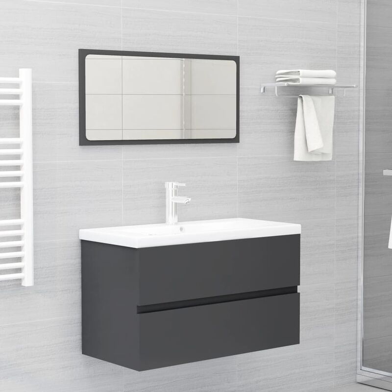 

Conjunto de muebles de baño 2 piezas aglomerado gris - Gris