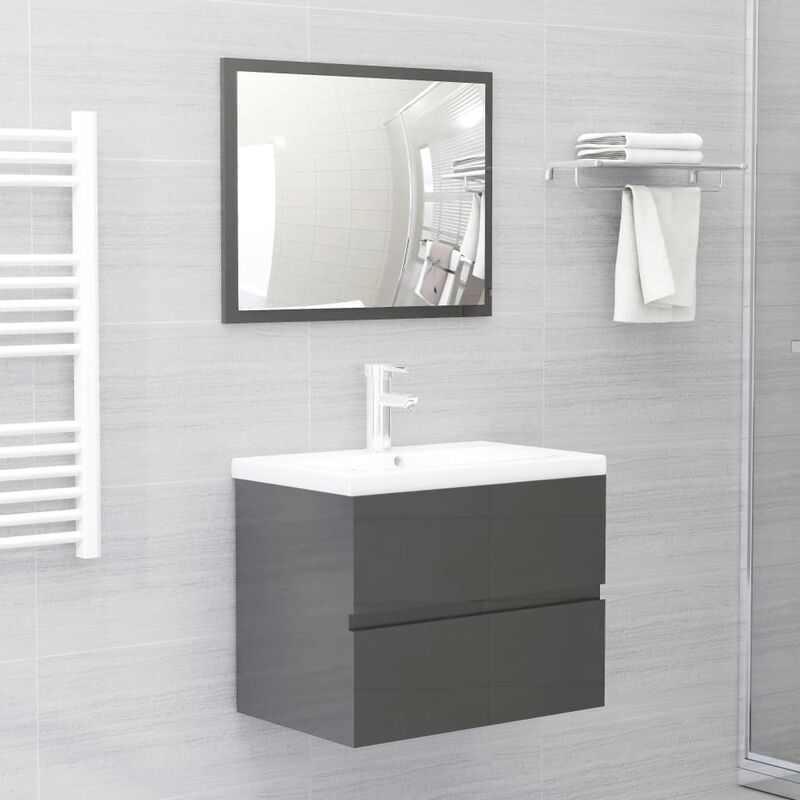

Conjunto de muebles de baño 2 piezas aglomerado gris brillante - Gris