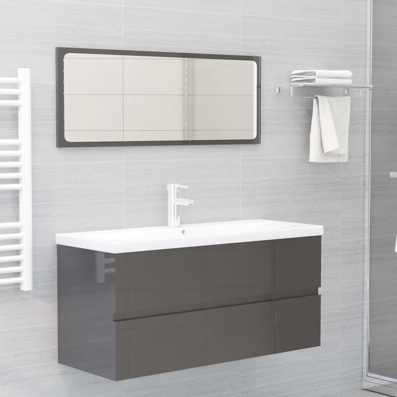 

Conjunto de muebles de baño 2 piezas aglomerado gris brillante - Gris