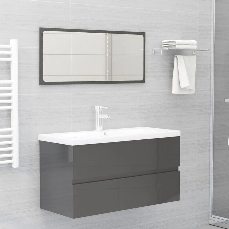 

Conjunto de muebles de baño 2 piezas aglomerado gris brillante - Gris