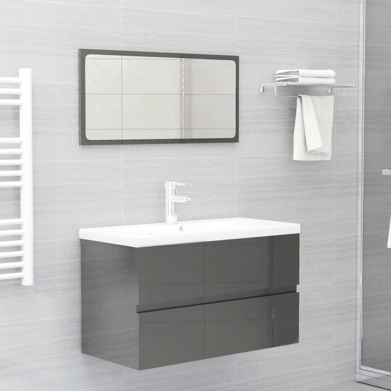 

Conjunto de muebles de baño 2 piezas aglomerado gris brillante - Gris