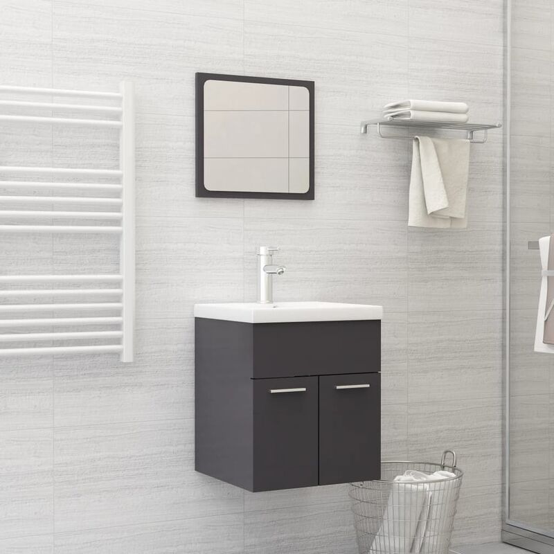 

Conjunto de muebles de baño 2 piezas aglomerado gris brillante - Gris