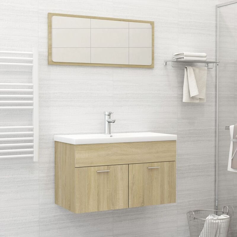 

Conjunto de muebles de baño 2 piezas aglomerado roble Sonoma - Marrón