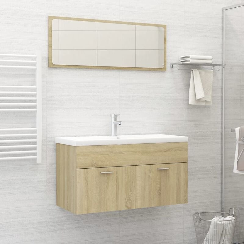 

Conjunto de muebles de baño 2 piezas aglomerado roble Sonoma - Marrón