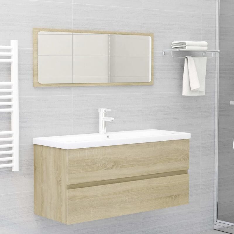 

Conjunto de muebles de baño 2 piezas aglomerado roble Sonoma - Marrón